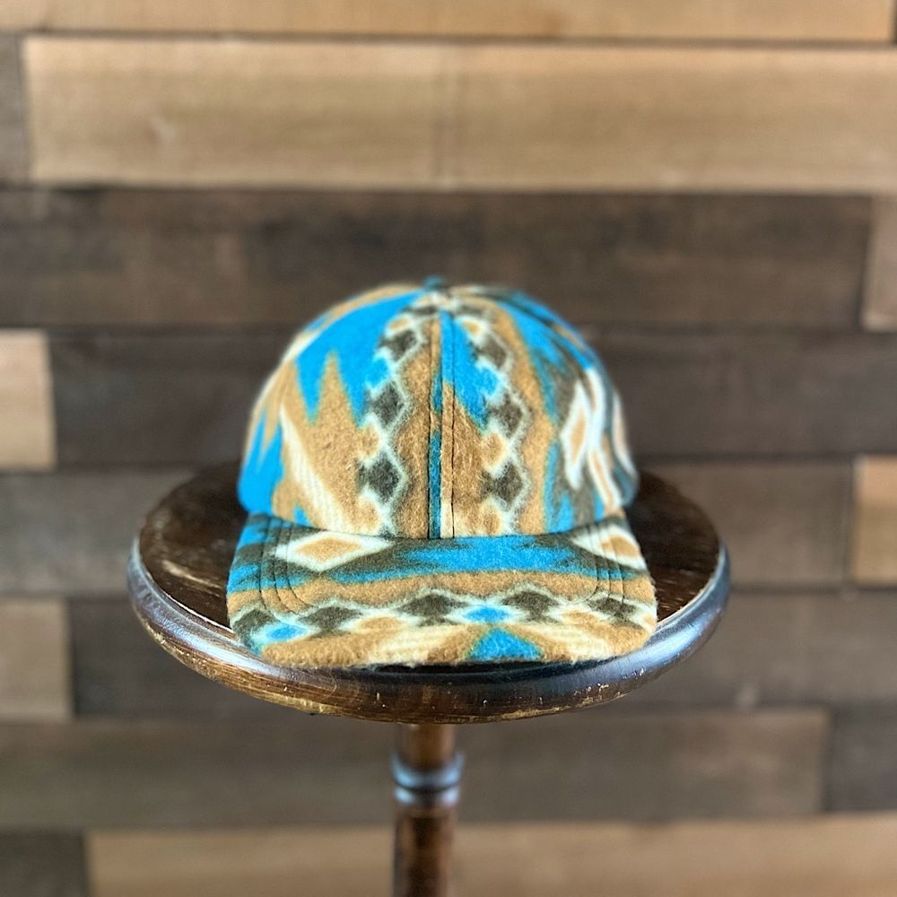 Vintage 90s Fleece Aztec Snapback Blue & Tan Hat